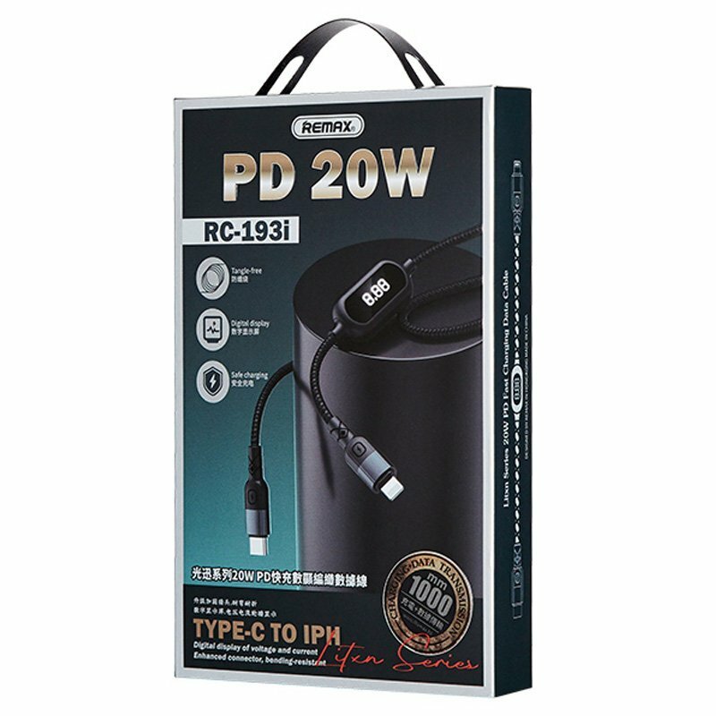 Cablu de date USB-C la Lightning Remax, PD20W, 1m, negru, RC-193i