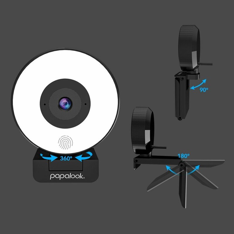 Camera web cu ring light Papalook PA552, microfon, Full HD, negru