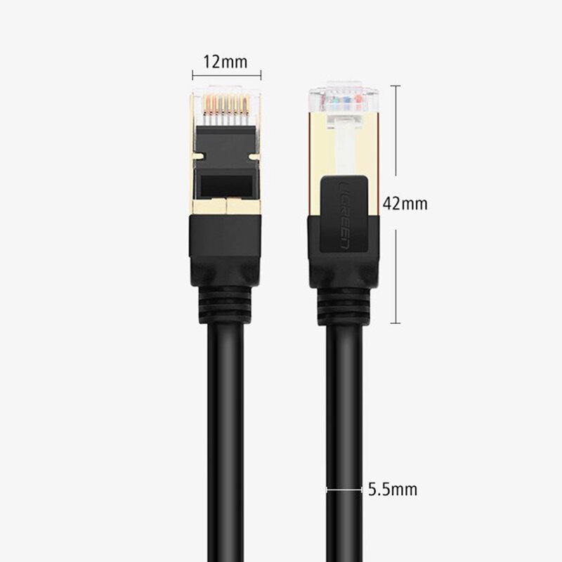 Cablu Patch cord Cat 7 RJ45 Ugreen, STP LAN, 10Gbps, 1m, negru, 11268
