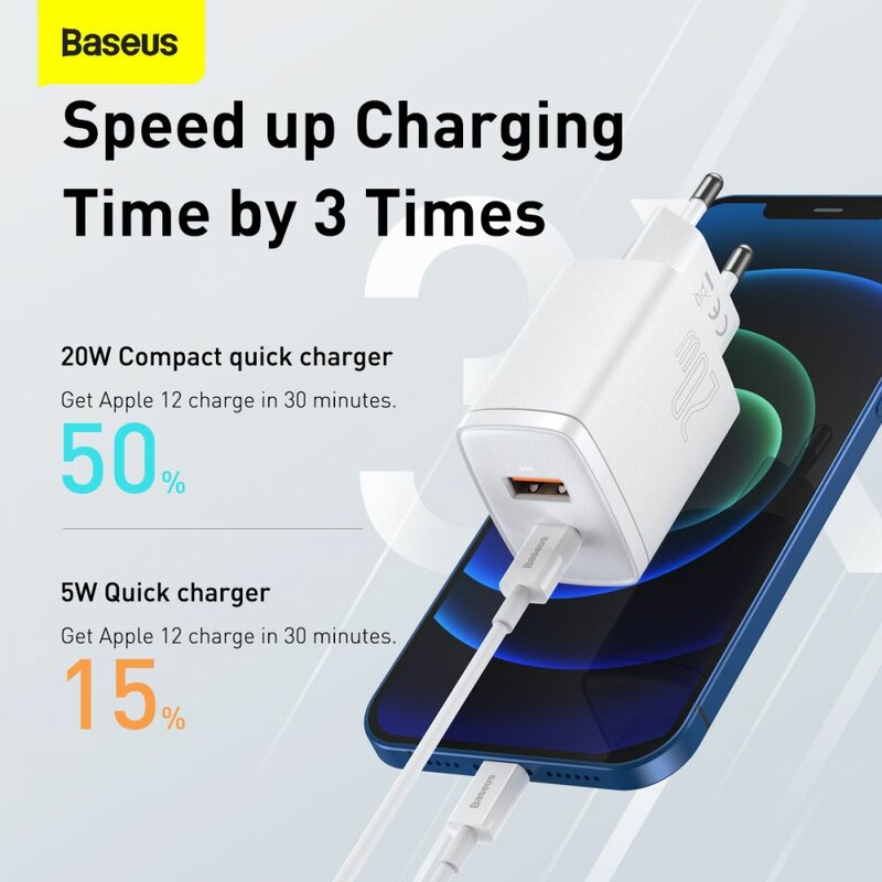 Incarcator priza USB, Type-C 20W Baseus, alb, CCXJ-B02