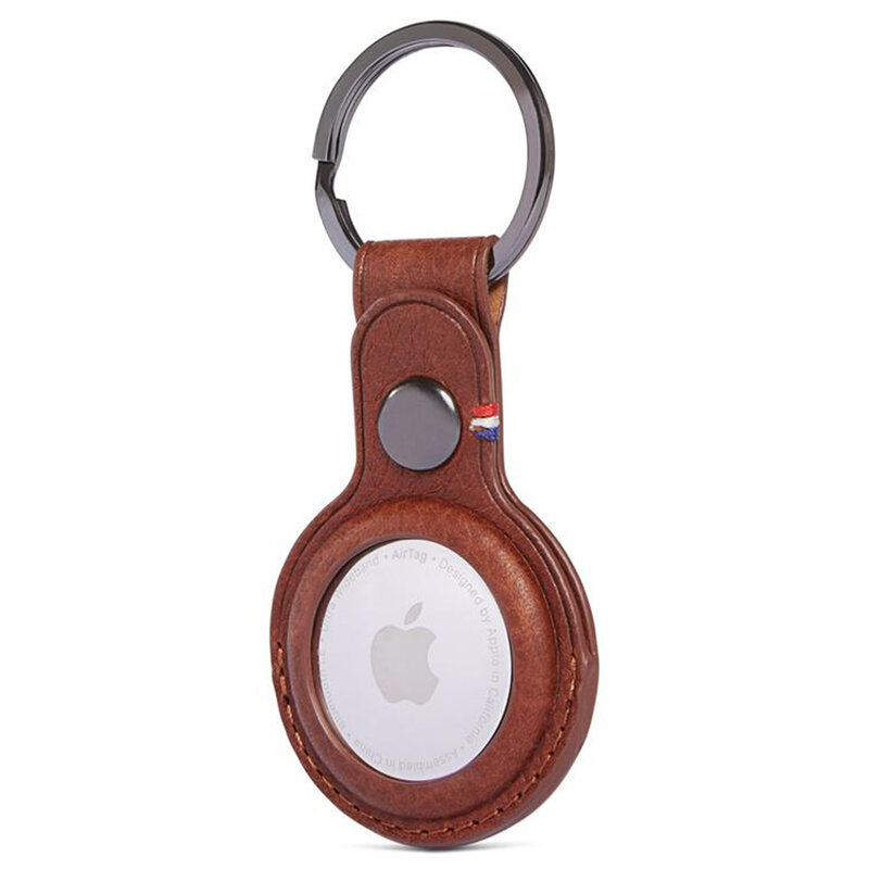 Breloc Apple AirTag Decoded Natural Leather Keychain, maro