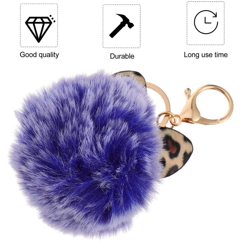 Breloc pufos din blana cu urechi, accesoriu geanta, negru