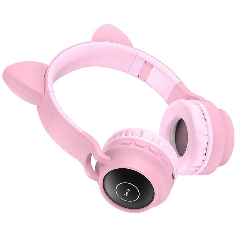 Casti cu urechi de pisica wireless Hoco W27, cu LED, roz