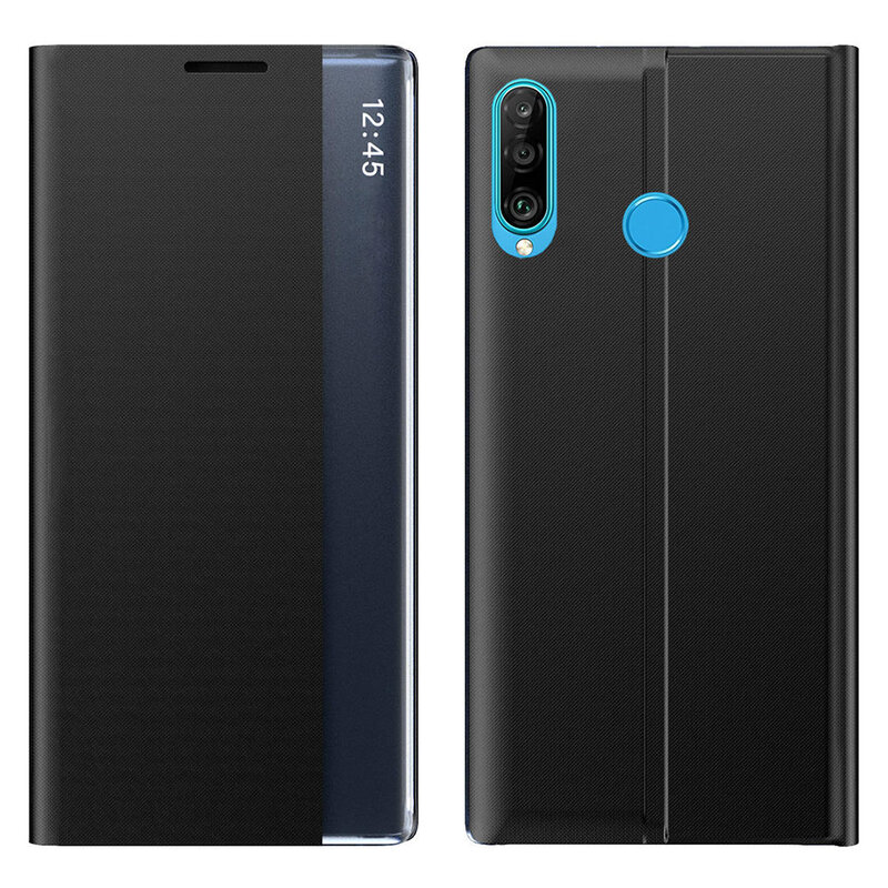 Husa 360 Huawei P30 Lite New Edition Sleep Case tip carte, negru
