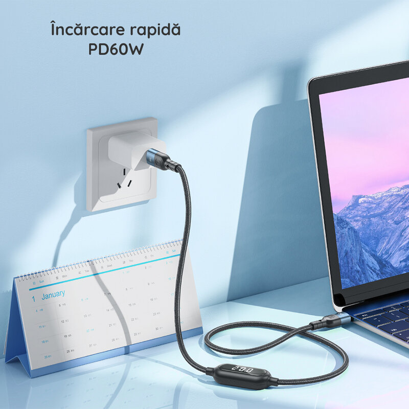 Cablu de date USB-C la USB-C Remax, PD60W, 1m, negru, RC-193a