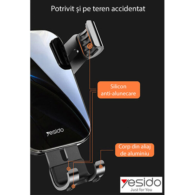 Suport telefon auto universal Yesido C87, grila ventilatie, negru