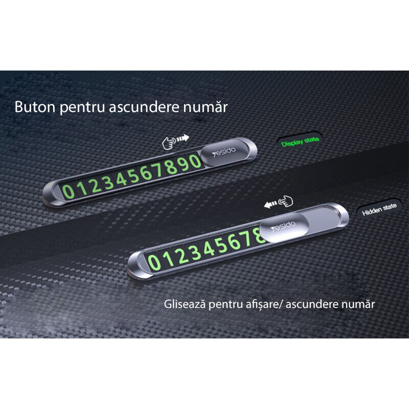 Suport numar telefon auto Yesido C88 parcare temporara, negru