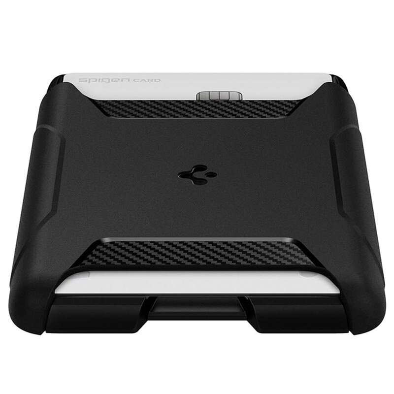 Suport carduri iPhone 12 Spigen Rugged Armor Card Holder, magnetic
