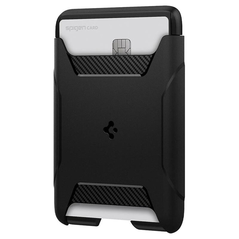 Suport carduri iPhone 12 Spigen Rugged Armor Card Holder, magnetic
