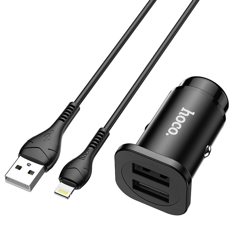 Incarcator auto Hoco NZ4 2X USB, 24W + cablu Lightning, negru 