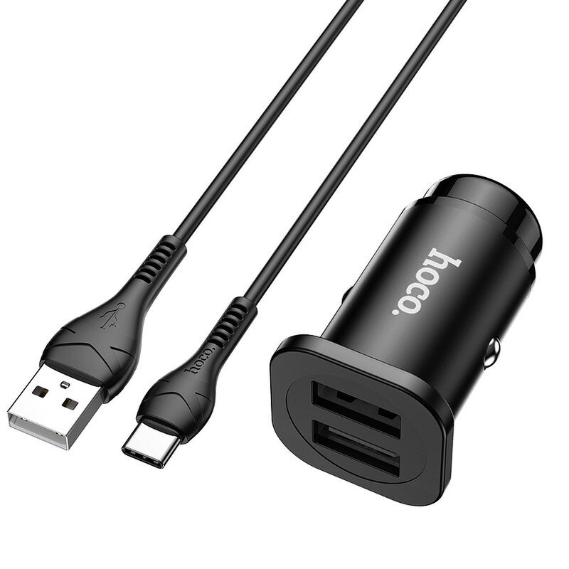 Incarcator auto Hoco NZ4 2X USB, 24W + cablu Type-C, negru 