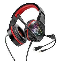 Casti gaming cu microfon on-ear Hoco W104, USB, Jack 3.5mm, rosu