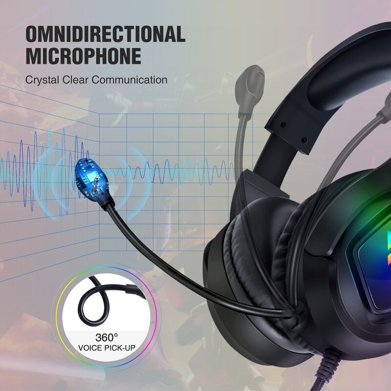 Casti gaming RGB on-ear cu microfon Wintory M1, stereo 3D, negru