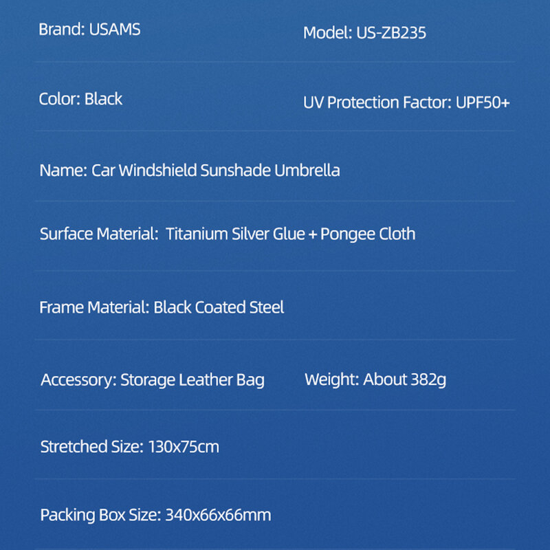 Parasolar auto pliabil tip umbrela Usams, negru, US-ZB235