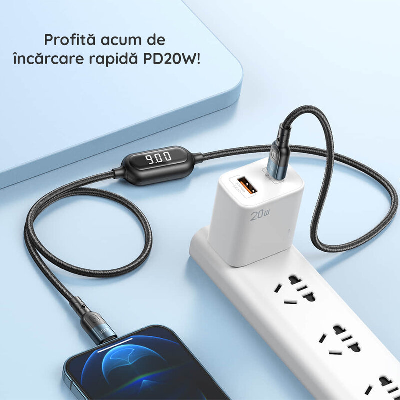 Cablu de date USB-C la Lightning Remax, PD20W, 1m, negru, RC-193i