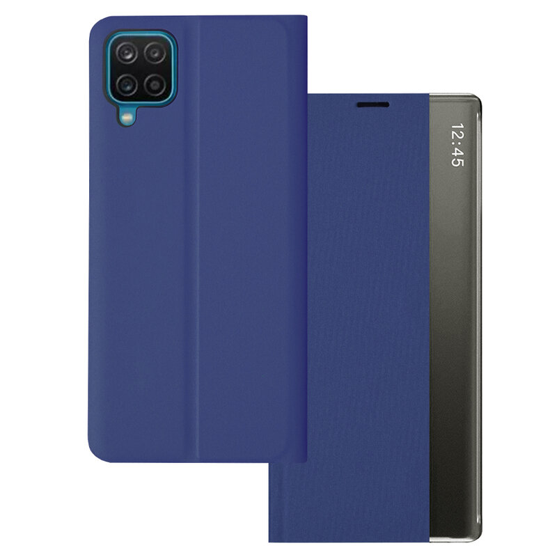 Husa 360 Samsung Galaxy A12 Sleep Case tip carte, albastru