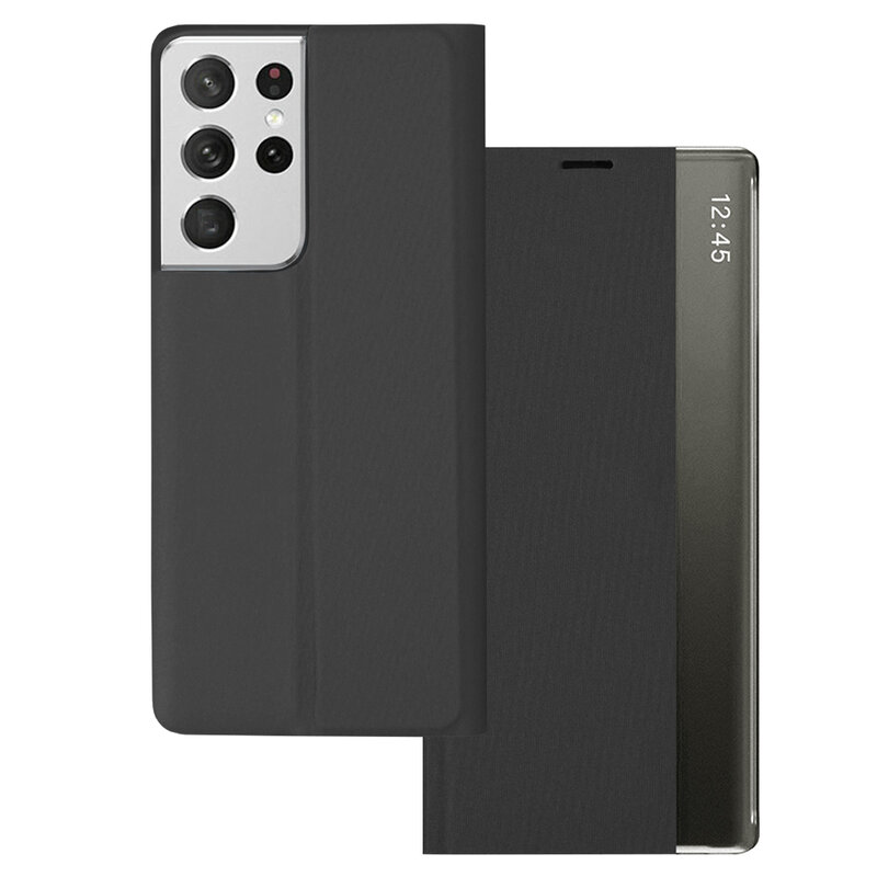 Husa 360 Samsung Galaxy S21 Ultra 5G Sleep Case tip carte, negru