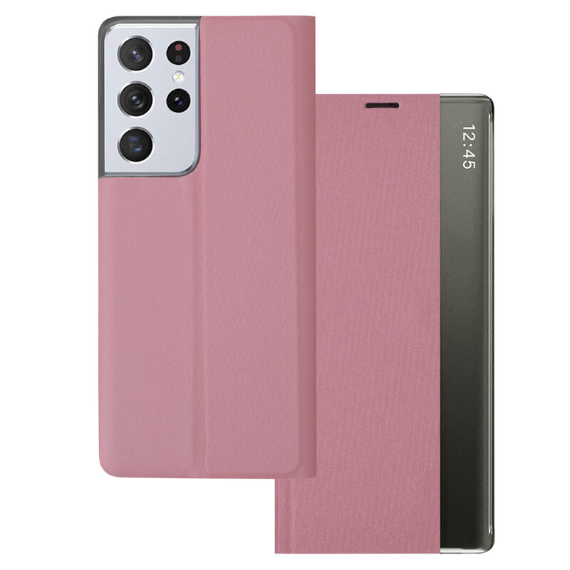 Husa 360 Samsung Galaxy S21 Ultra 5G Sleep Case tip carte, roz