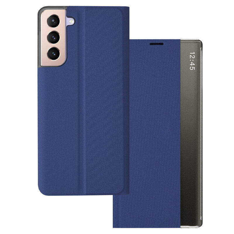 Husa 360 Samsung Galaxy S21 Plus 5G Sleep Case tip carte, albastru