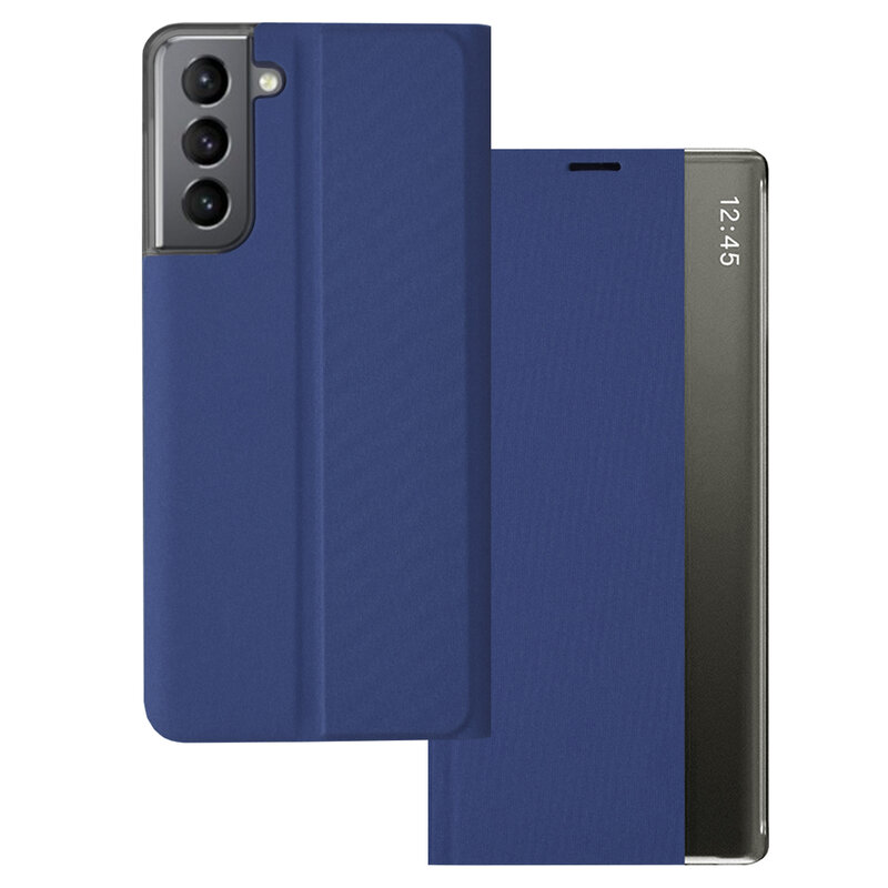 Husa 360 Samsung Galaxy S21 5G Sleep Case tip carte, albastru