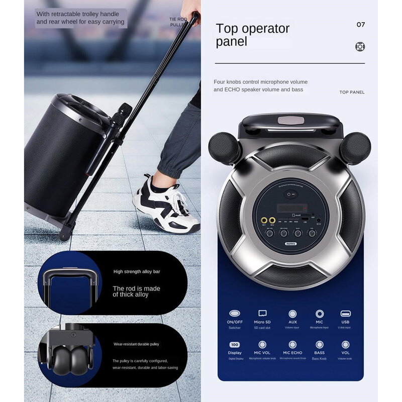 Boxa portabila cu doua microfoane wireless Remax, negru, RB-X6