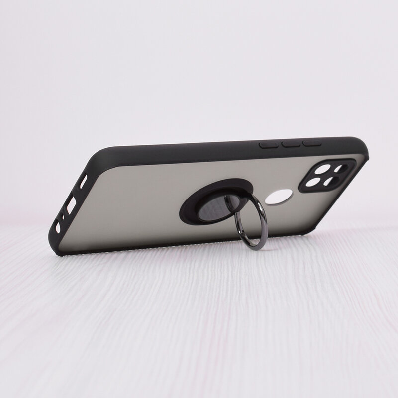 Husa Oppo A15 Techsuit Glinth Cu Inel Suport Stand Magnetic - Negru