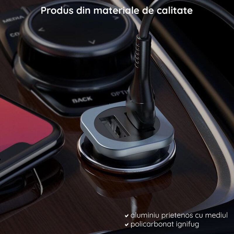 Incarcator auto Hoco NZ4 2X USB, 24W + cablu Lightning, negru 