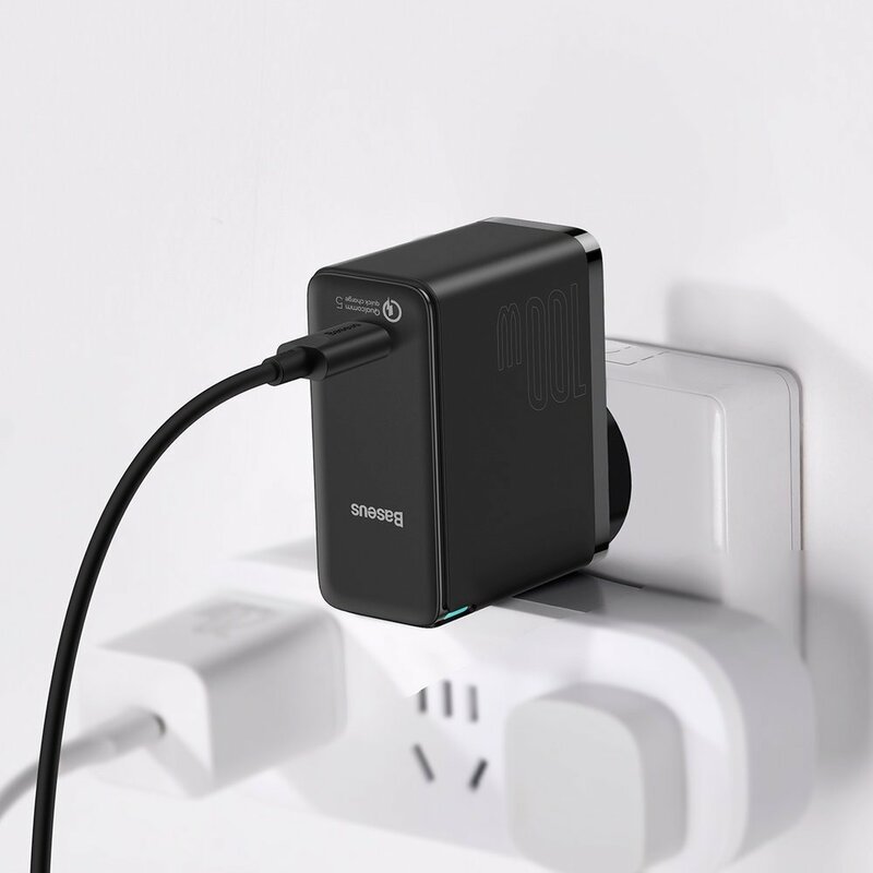 Incarcator Quick Charge 5 GaN2 + cablu USB-C Baseus 100W, negru, TZCCGAN-L01
