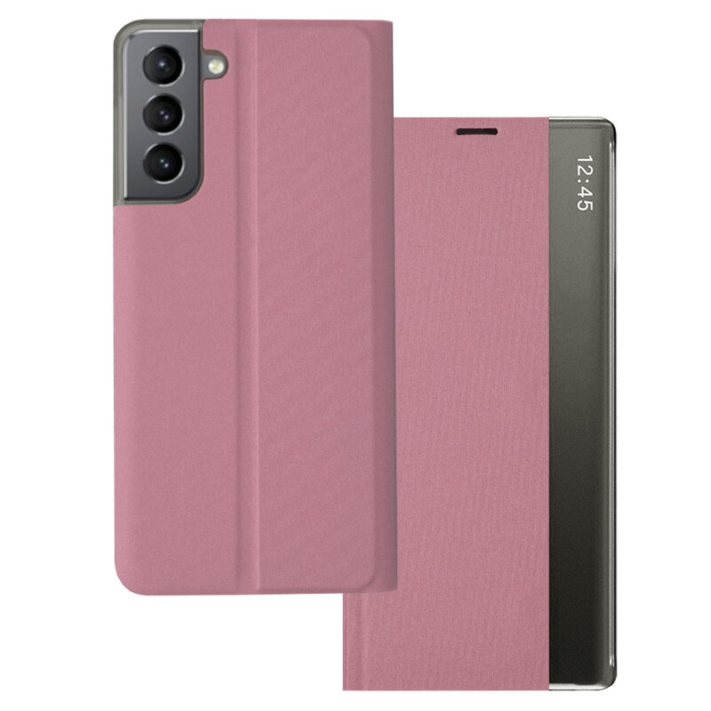 Husa 360 Samsung Galaxy S21 5G Sleep Case tip carte, roz