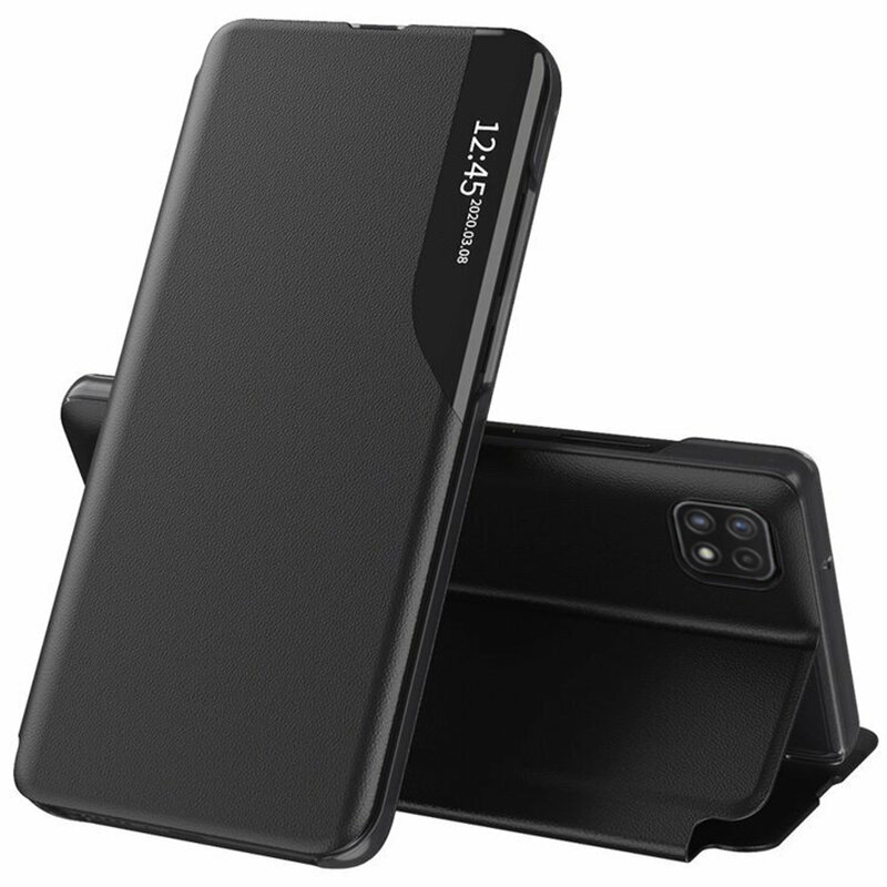 Husa Samsung Galaxy A22 5G Eco Leather View Flip Tip Carte - Negru