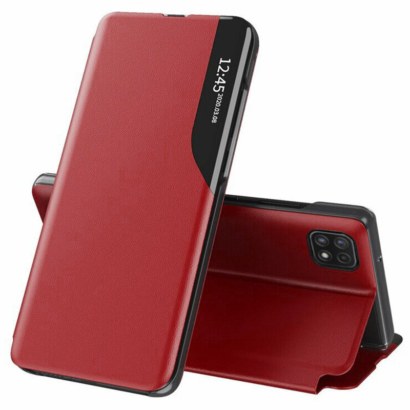 Husa Samsung Galaxy A22 5G Eco Leather View Flip Tip Carte - Rosu