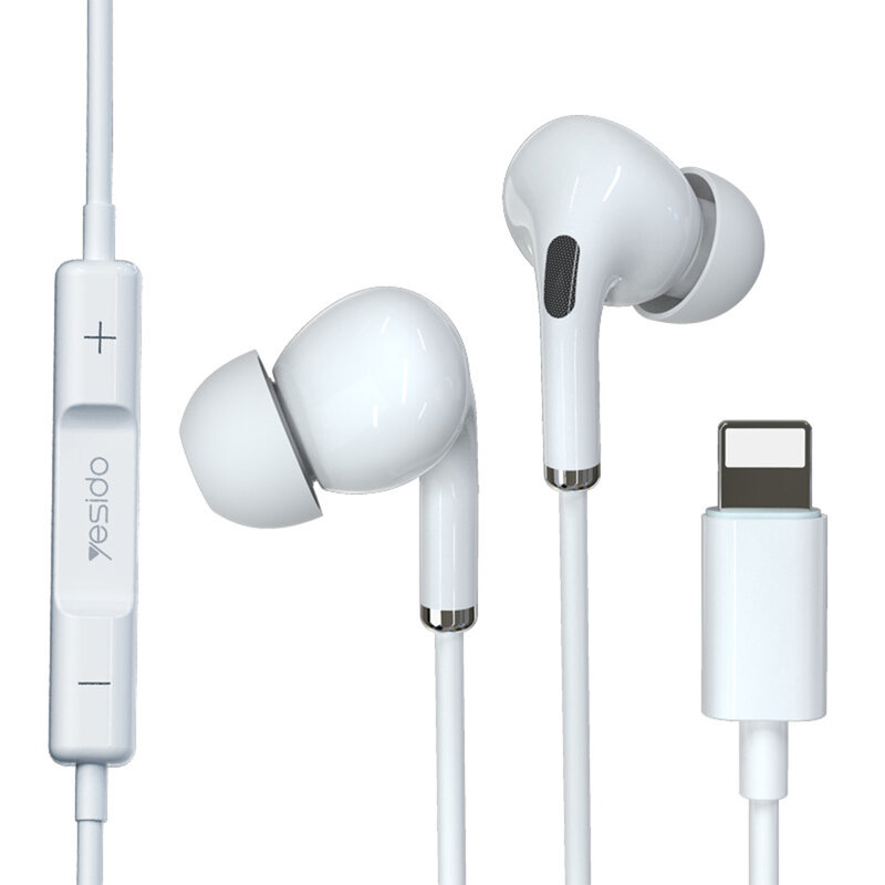 Casti iPhone in-ear cu fir Yesido YH36, stereo, Lightning, alb
