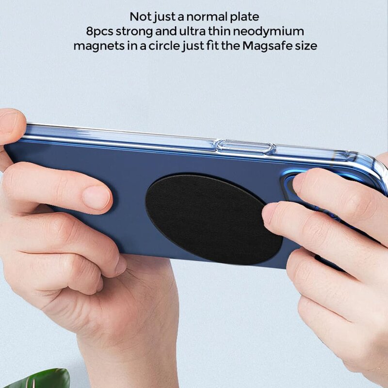 Placuta metalica compatibila iPhone Magsafe, Techsuit MP01, piele ecologica, negru