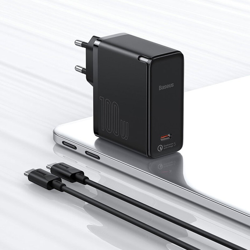 Incarcator Quick Charge 5 GaN2 + cablu USB-C Baseus 100W, negru, TZCCGAN-L01