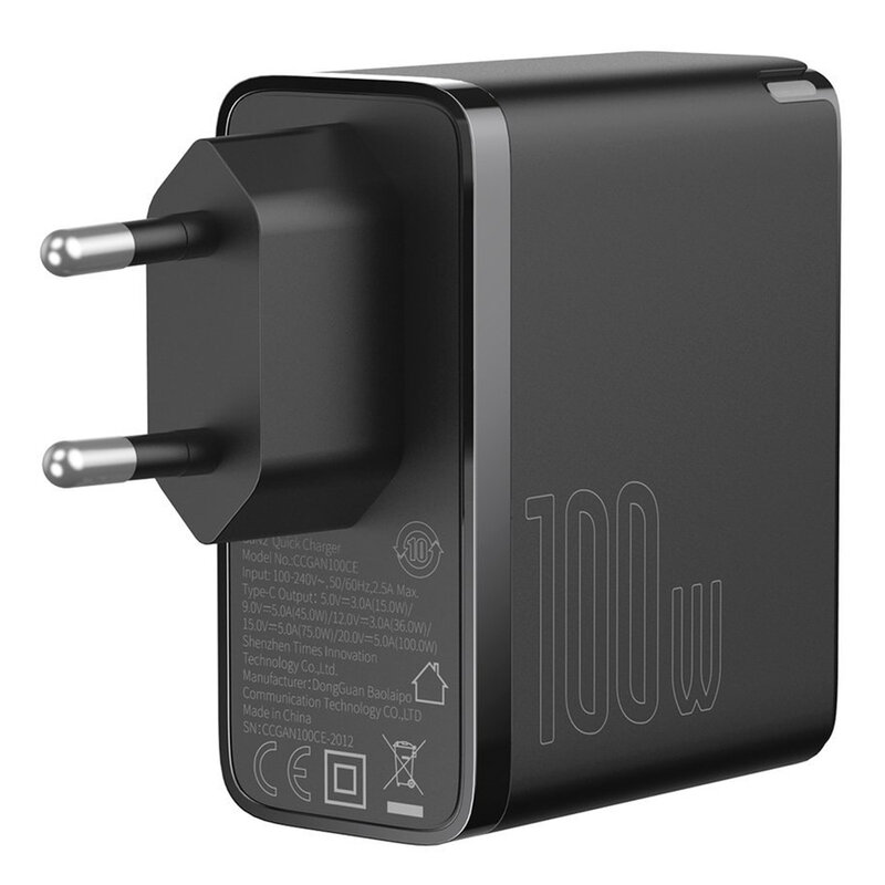Incarcator Quick Charge 5 GaN2 + cablu USB-C Baseus 100W, negru, TZCCGAN-L01