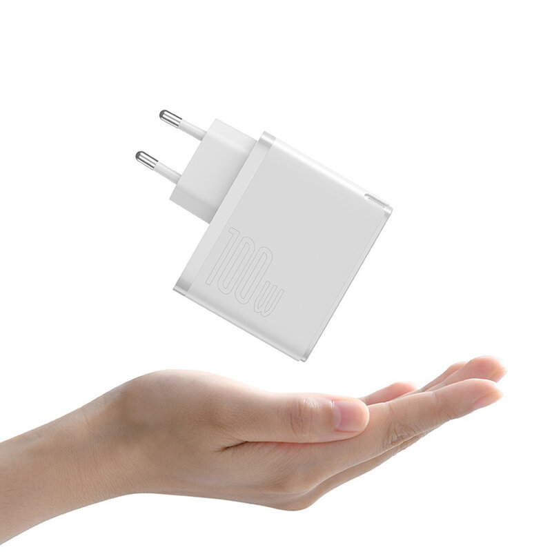 Incarcator Quick Charge 5 GaN2 + cablu USB-C Baseus 100W, alb, TZCCGAN-L02