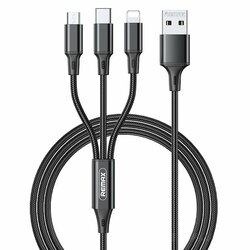 Cablu incarcare Remax Type-C, Lightning, Micro-USB, 3.1A, 1.2m, negru, RC-189th