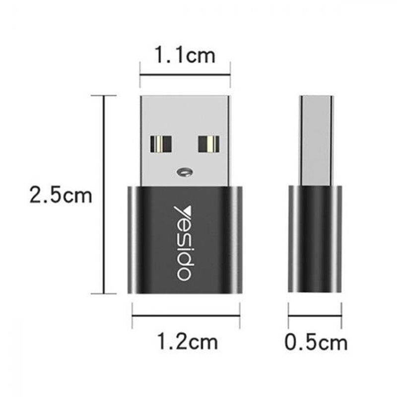 Adaptor OTG Type-C la USB Yesido GS09, Fast Charge, negru