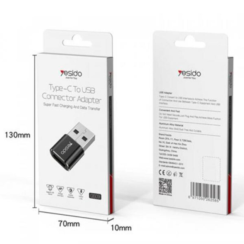 Adaptor OTG Type-C la USB Yesido GS09, Fast Charge, negru