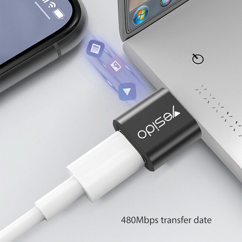 Adaptor OTG Type-C la USB Yesido GS09, Fast Charge, negru