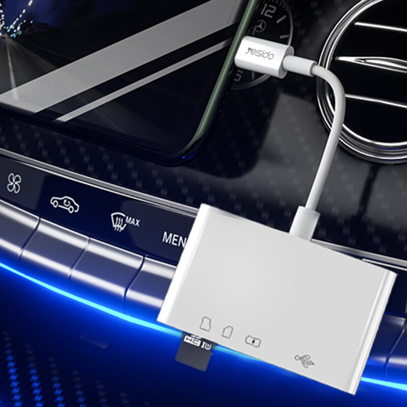 Adaptor OTG iPhone Yesido GS12 la USB, Lightning, TF, SD, alb