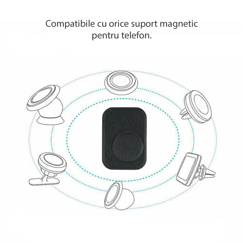 [Set 2x] Placuta metalica suport magnetic telefon Techsuit MP02, piele ecologica, negru