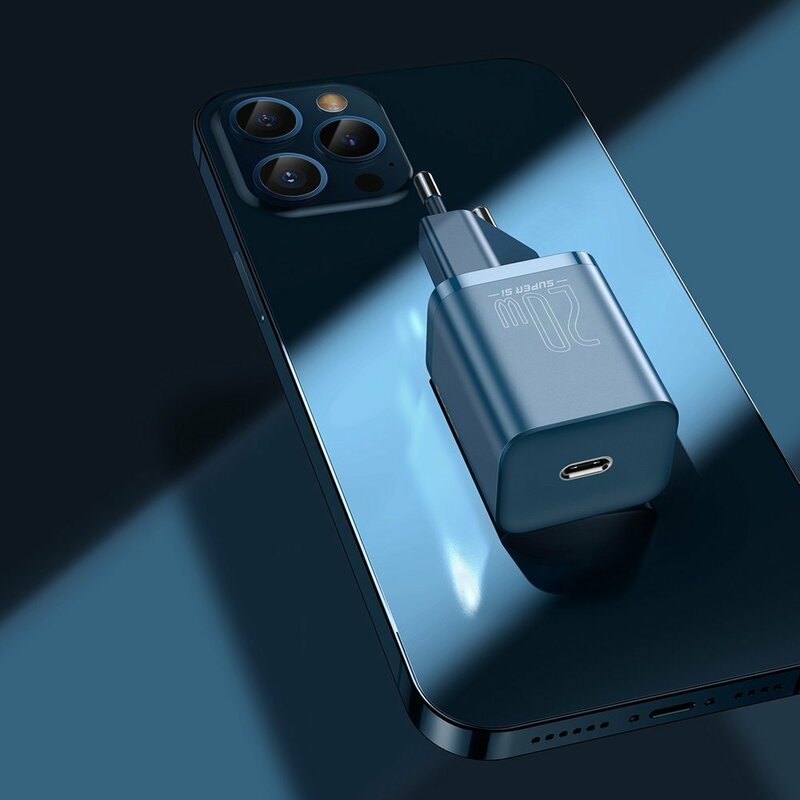 Incarcator priza Type-C 20W + cablu Lightning Baseus, bleu, TZCCSUP-B03