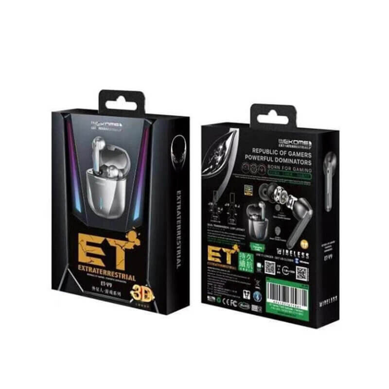 Casti telefon gaming earbuds WK Design ET-V9, TWS Bluetooth, gri