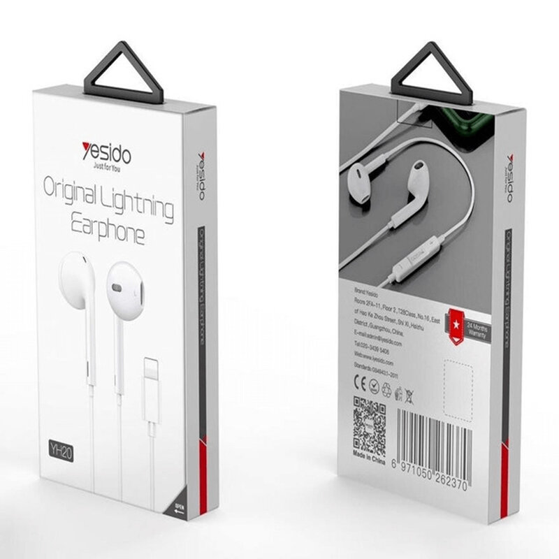 Casti iPhone in-ear cu fir Yesido YH20, stereo, Lightning, alb