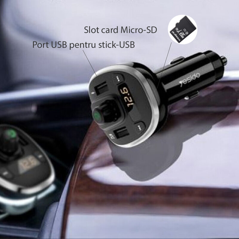 Modulator FM Bluetooth Yesido Y39, 2xUSB + MicroSD, 3A, negru