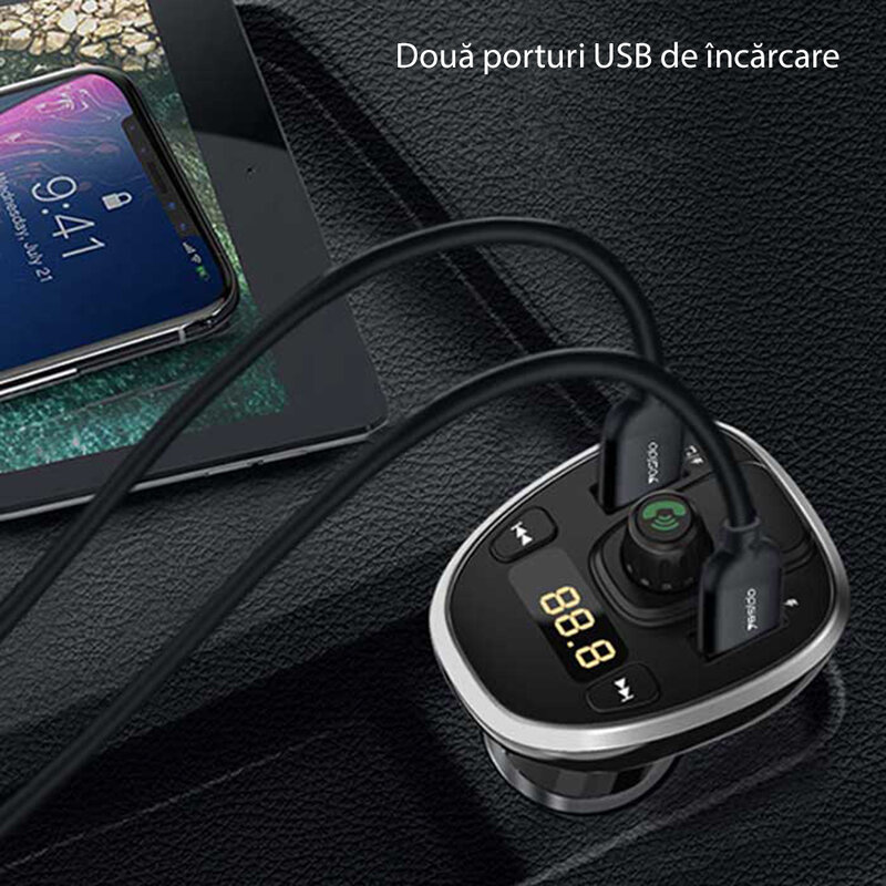 Modulator FM Bluetooth Yesido Y39, 2xUSB + MicroSD, 3A, negru