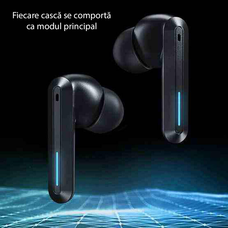 Casti telefon gaming earbuds WK Design ET-V9, TWS Bluetooth, gri