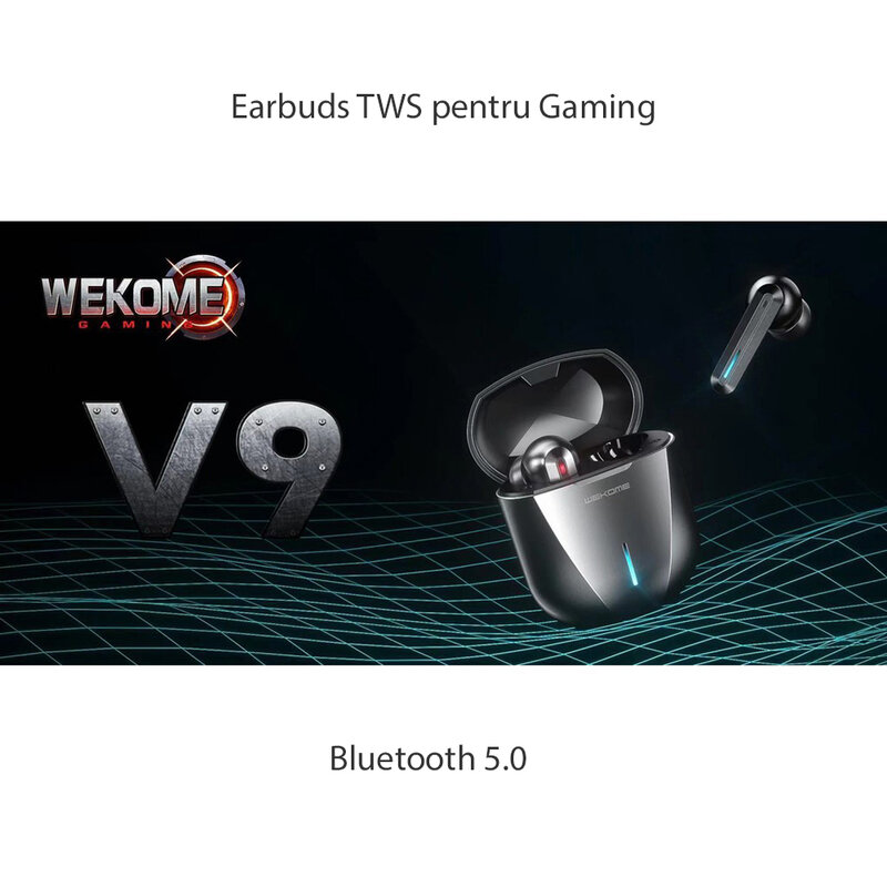 Casti telefon gaming earbuds WK Design ET-V9, TWS Bluetooth, negru