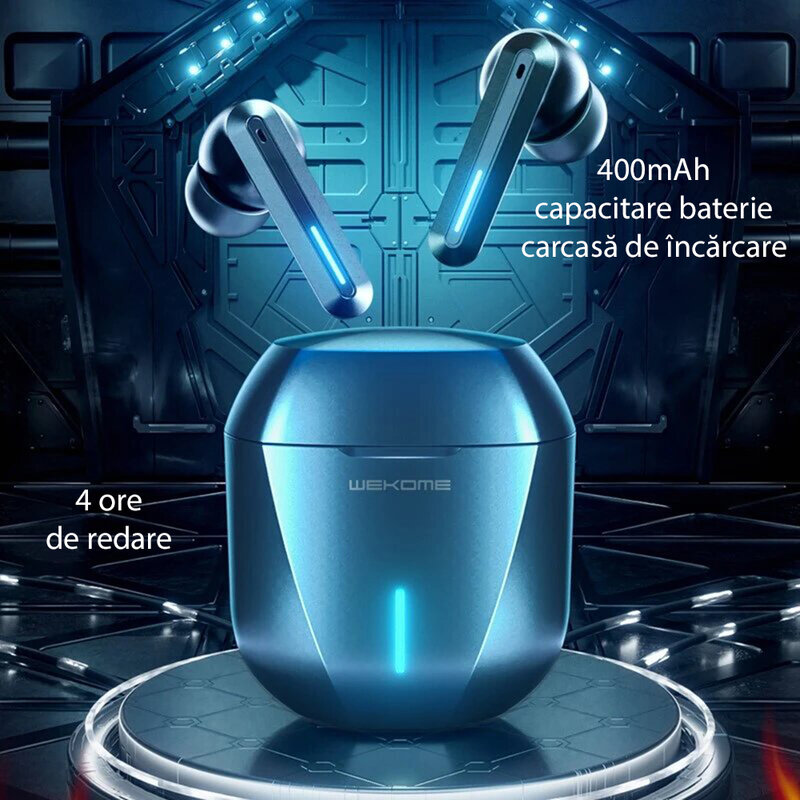 Casti telefon gaming earbuds WK Design ET-V9, TWS Bluetooth, negru